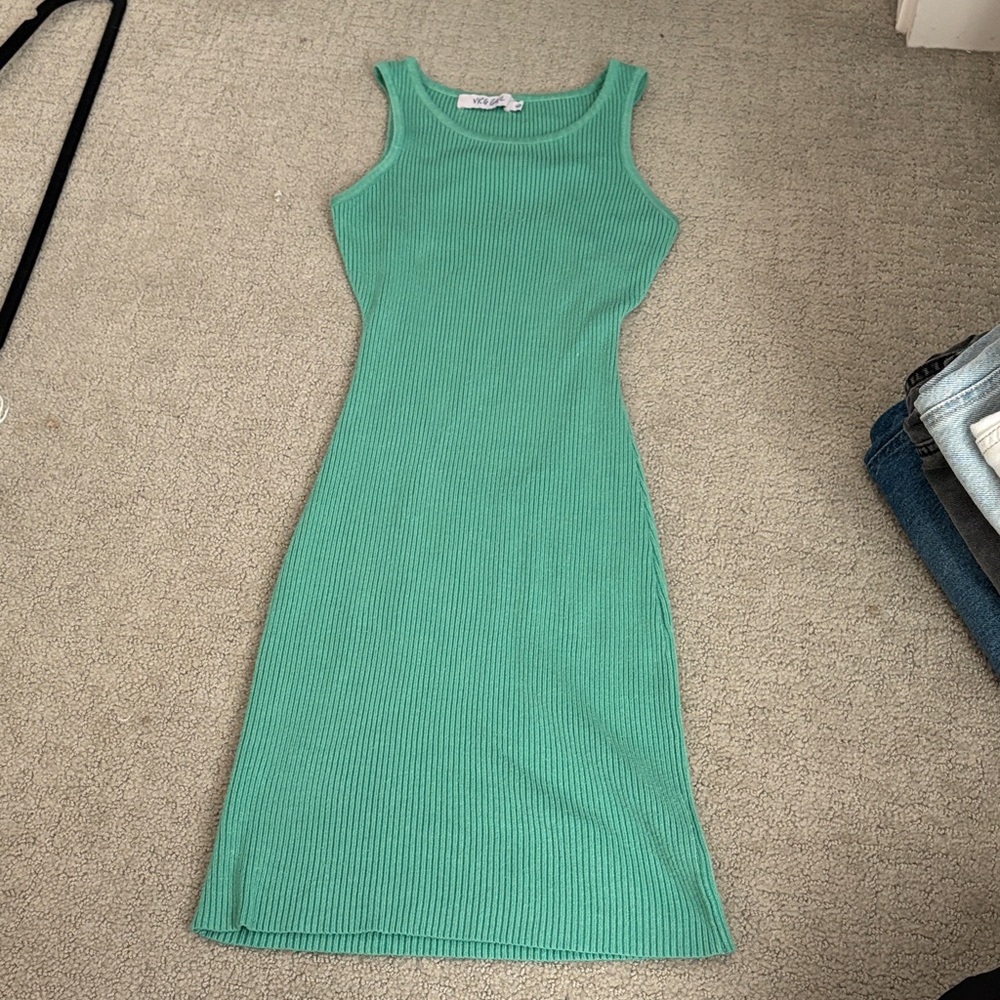 Elegant Green Ribbed Mini Dress